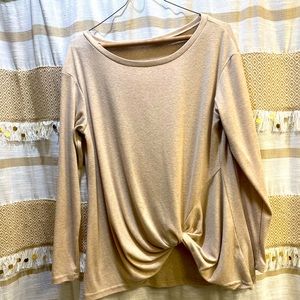 Tan along Sleeve Sweater with Side Tie Knot